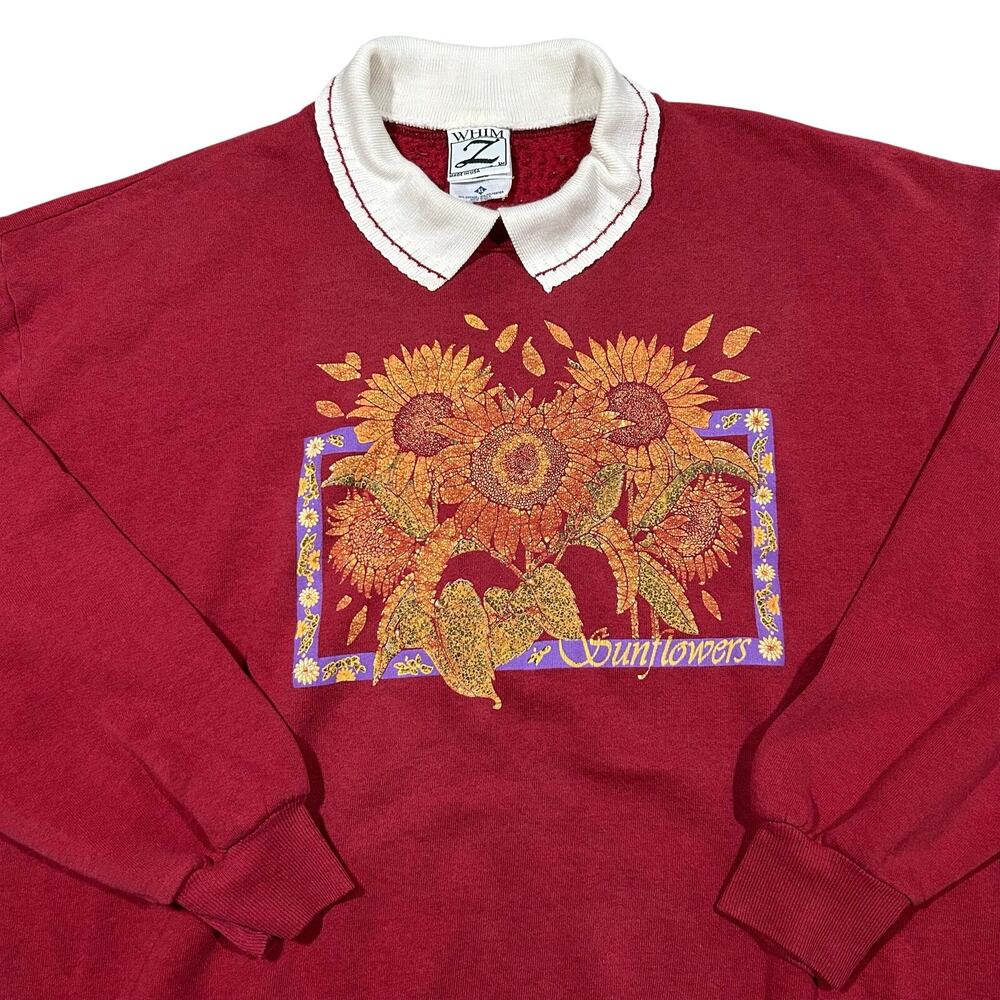 Vintage 90s Grandma Core Sunflowers Sweatshirt XL Oversized Cottage Collared